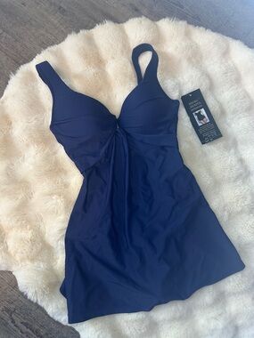 Shore Shapes Navy Blue Twist-Front One-Piece Swimsuit - Size 8 NWT
